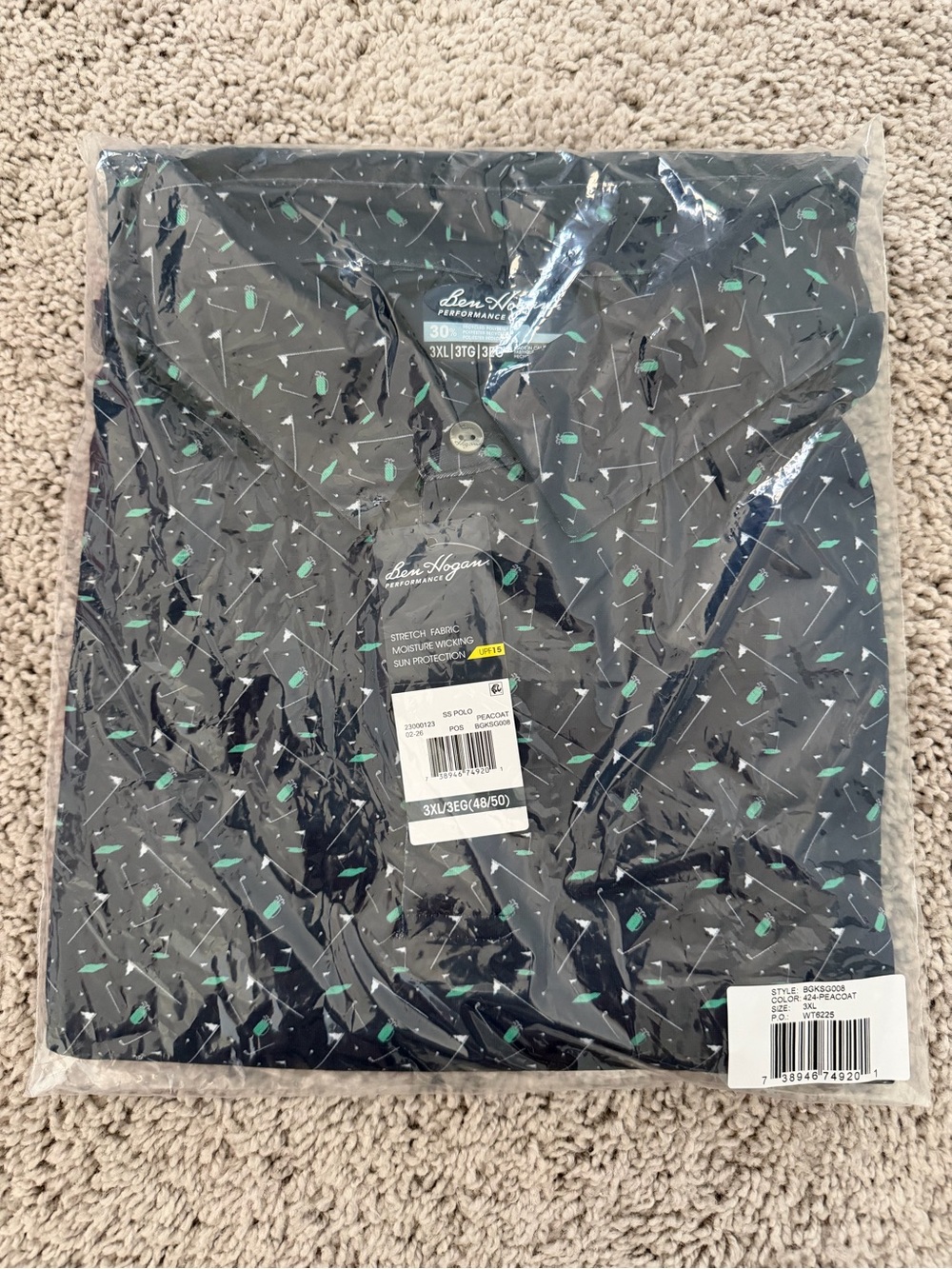 Ben Hogan Navy Blue Golf Polo with Golf Print Men’s sz 3XL